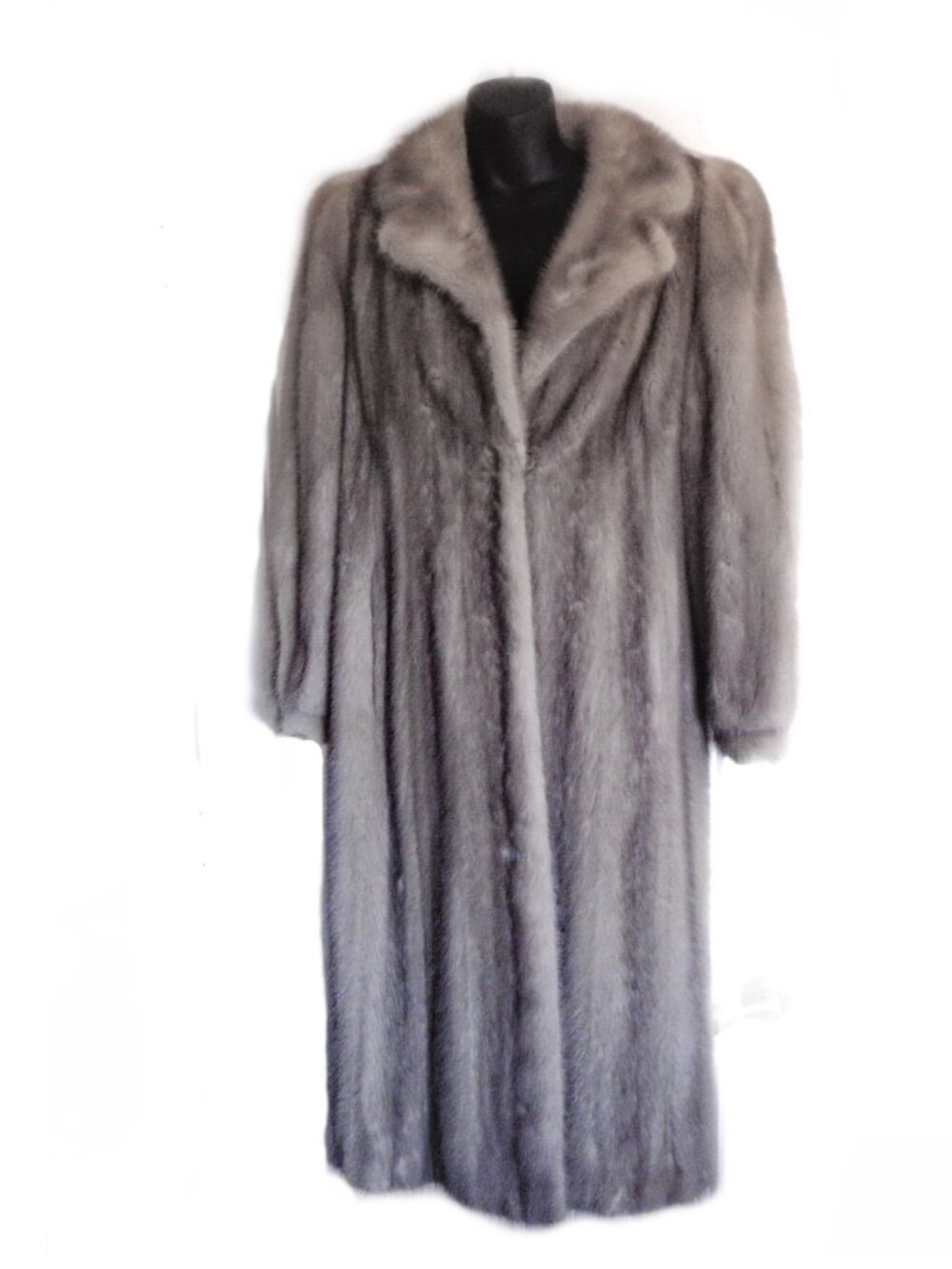 Vtg Platinum Mink Fur Full Length Coat w/Princess Cuffs Pull Up Collar